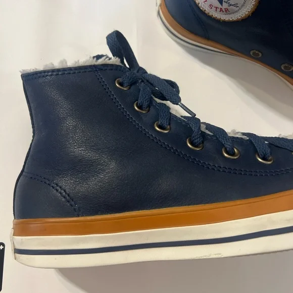 Converse Navy High-Top Sneakers with White Toe and Brown Midsole Trim - Picture 11 of 15